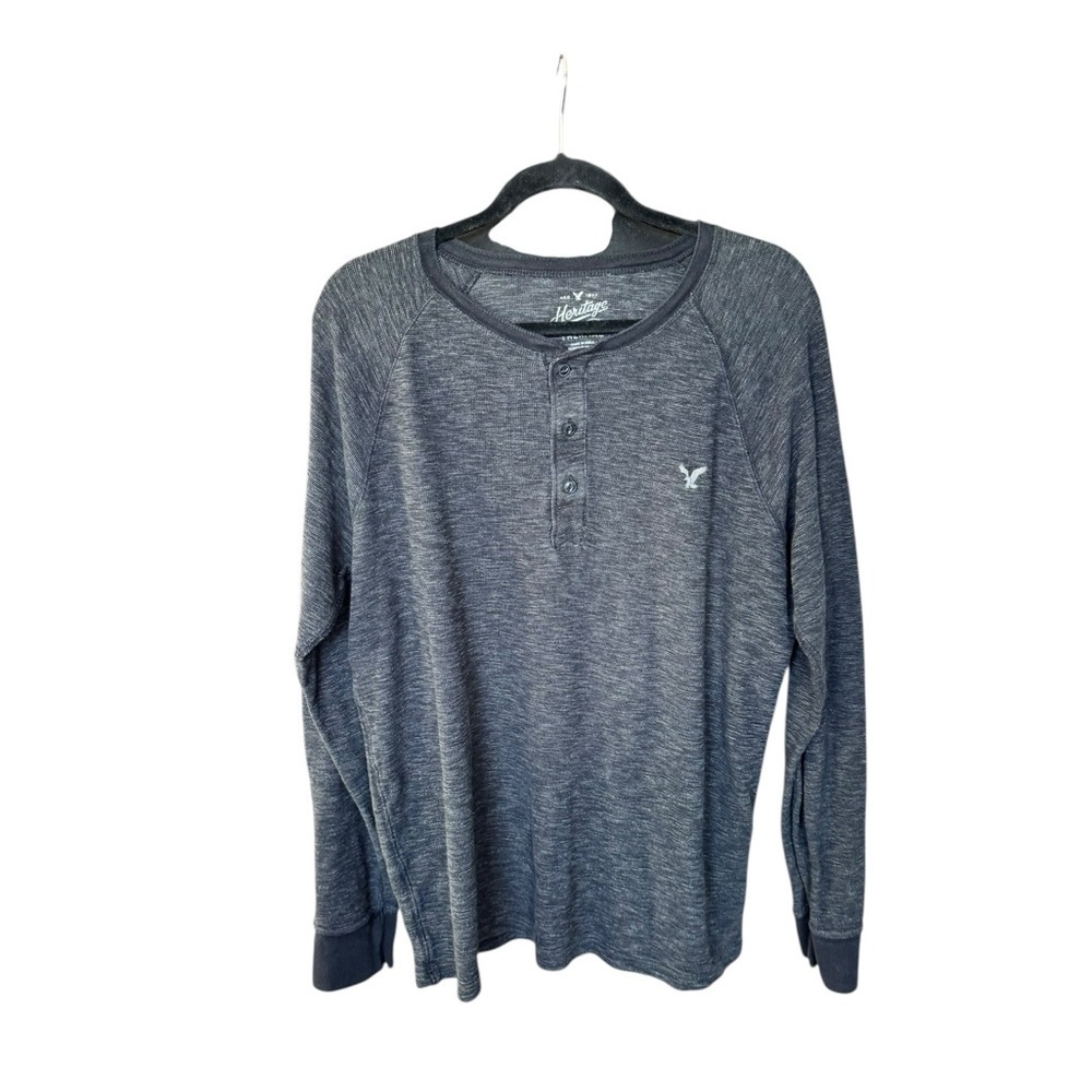 American Eagle Heritage Thermal XL Gray Waffle Knit Henley Y2K Casual Grunge AA5